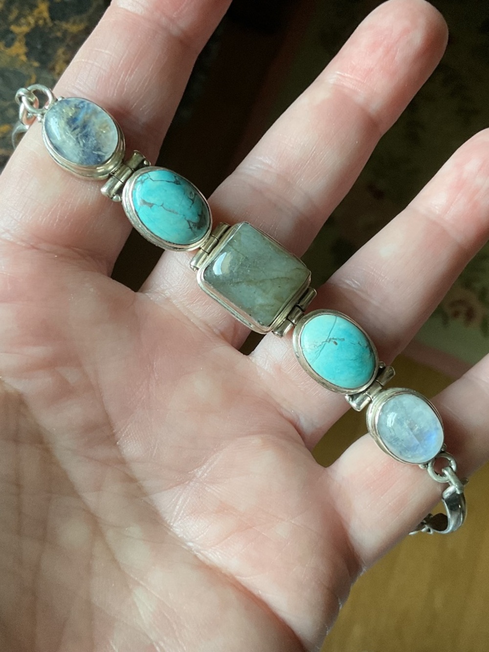 NWOT Sterling Silver 925 Turquoise Labradorite Moon Stone Bracelet - Picture 6 of 15